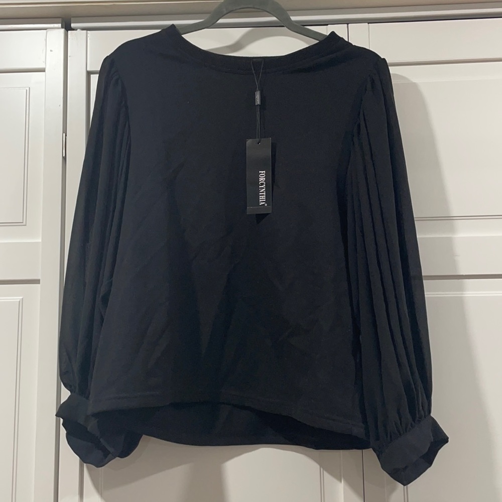 FORCYNTHUA women’s plus size XL black sweater with sheet puff sleeve
